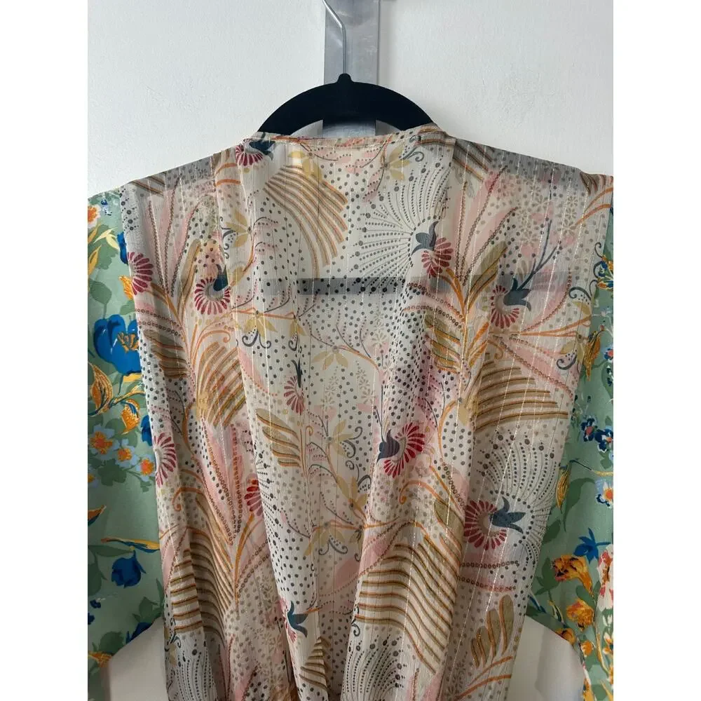 Anthropologie Dani Floral Kimono One size with Belt Maxi length Cardigan A16 - Picture 8 of 8